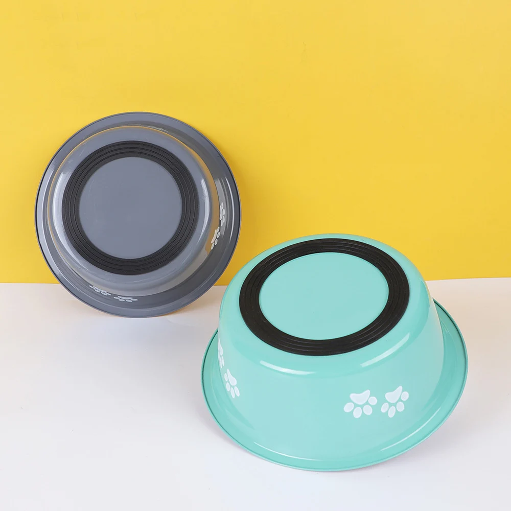 New stainless steel printing pet feeder  creative non-slip cat and dog food bowl pet water bowl cute dog paw bowl