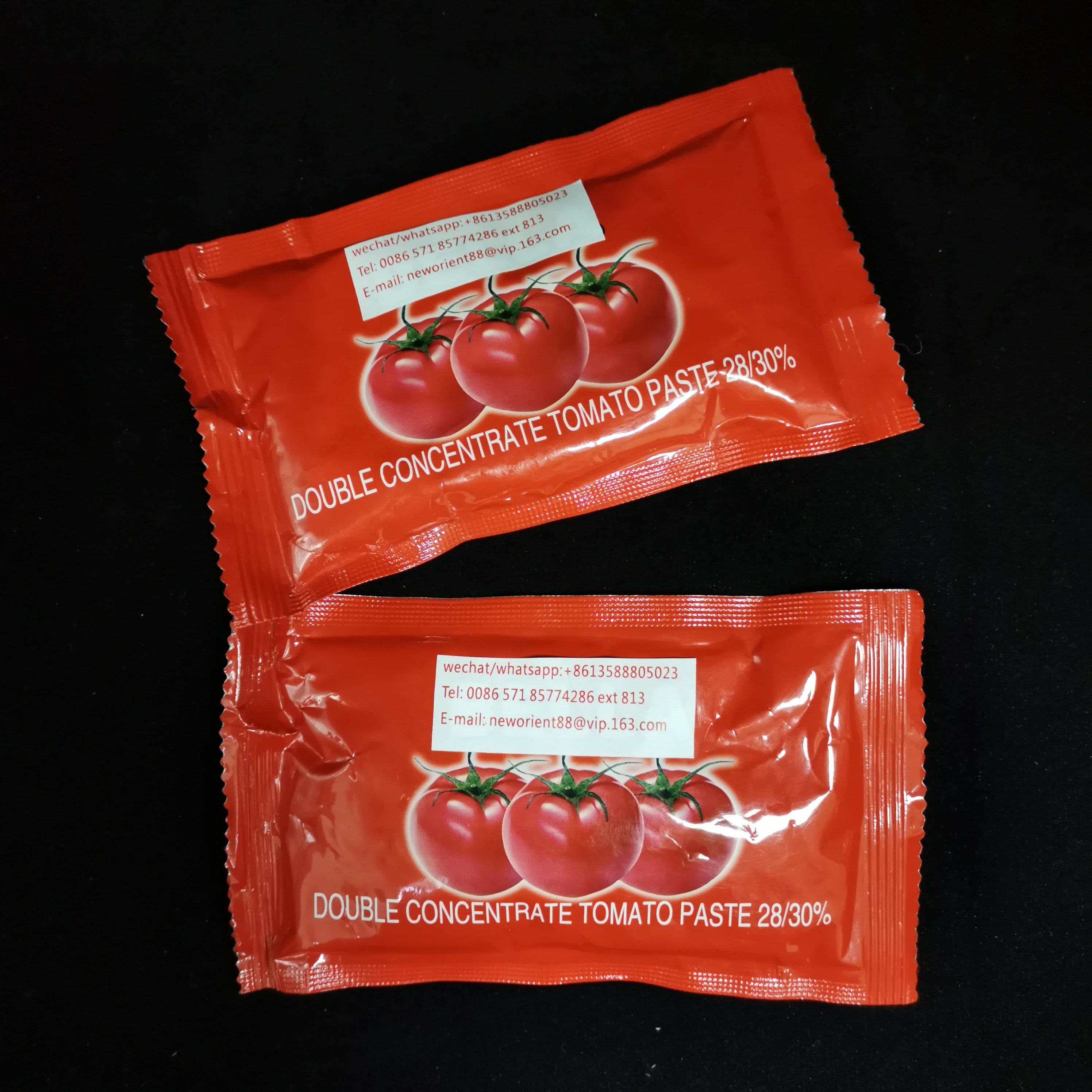 Pure Quality Sweet Taste Dark Red Double Concentrated Tomato Paste 28-30% Brix In 30g 50g 70g Sachhet For Halal African Cook