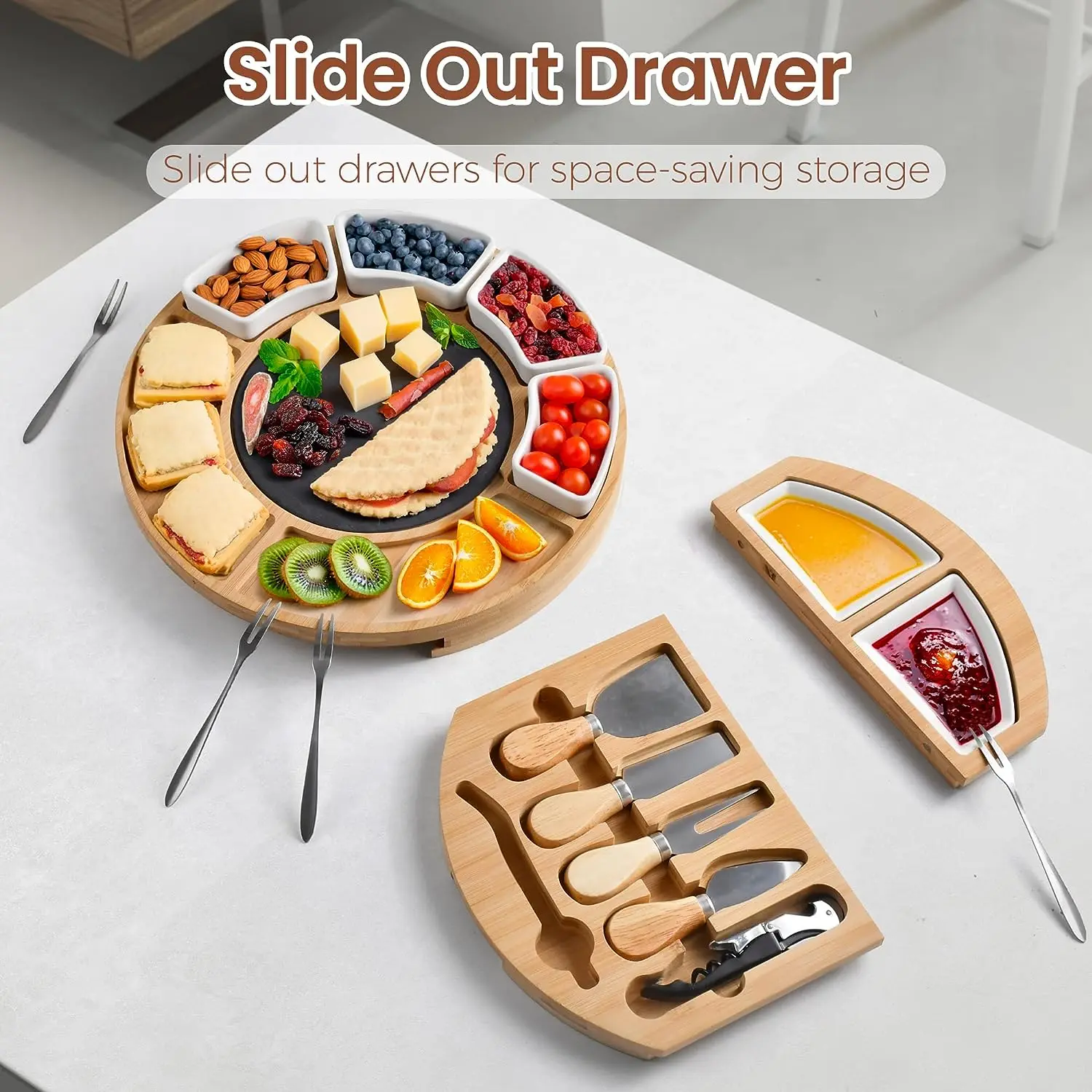 Bamboo cheese platter Wood slate cheese board cheese and charcuterie board with handle hang able