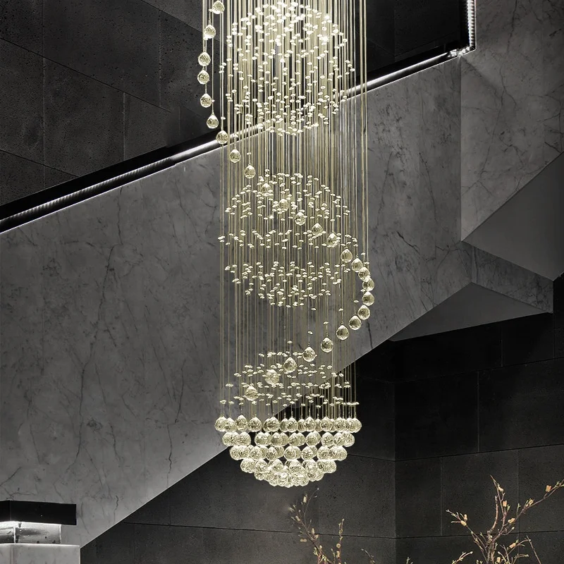 L4u Modern K9 Prism Faceted Crystal Chandeliers Spiral Stairs LED Pendant Ceiling Lamps Lighting for Staircase Hotel Mall