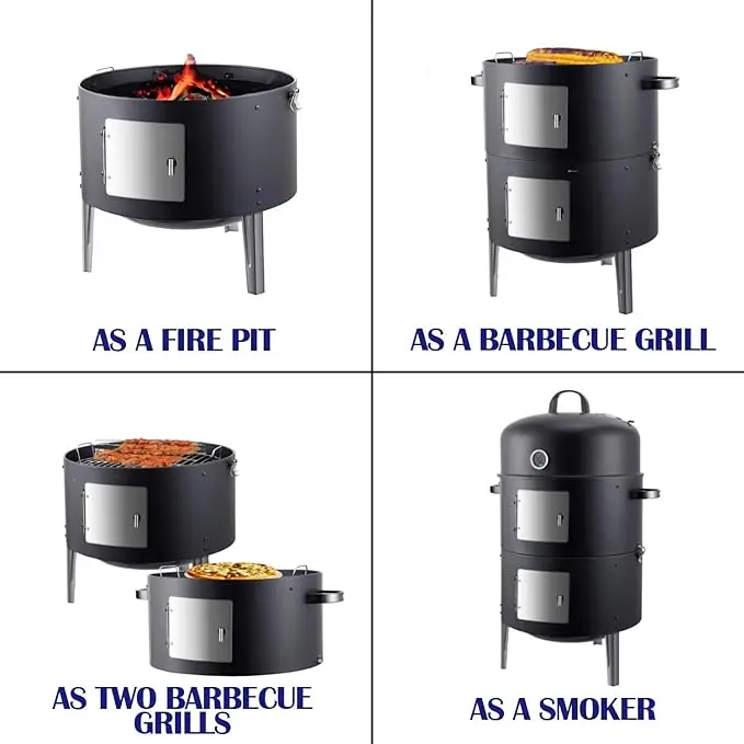 Hot Sale 3 in 1 Smokeless Charcoal Family Barbecue Stove Smoker 3 layers Tower Vertical Barrel Charcoal Barbeque BBQ Grill