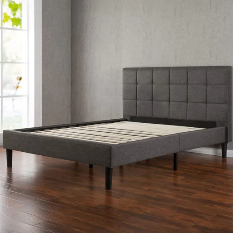 Modern Cheapest Black Upholstered Platform Double Upholstered Metal Wooden Bed Frame