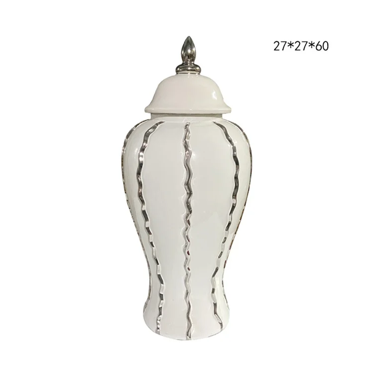 European Gold Ginger Jar Home Decor Tabletop Porcelain Jar Luxury Ceramic Flower Vase