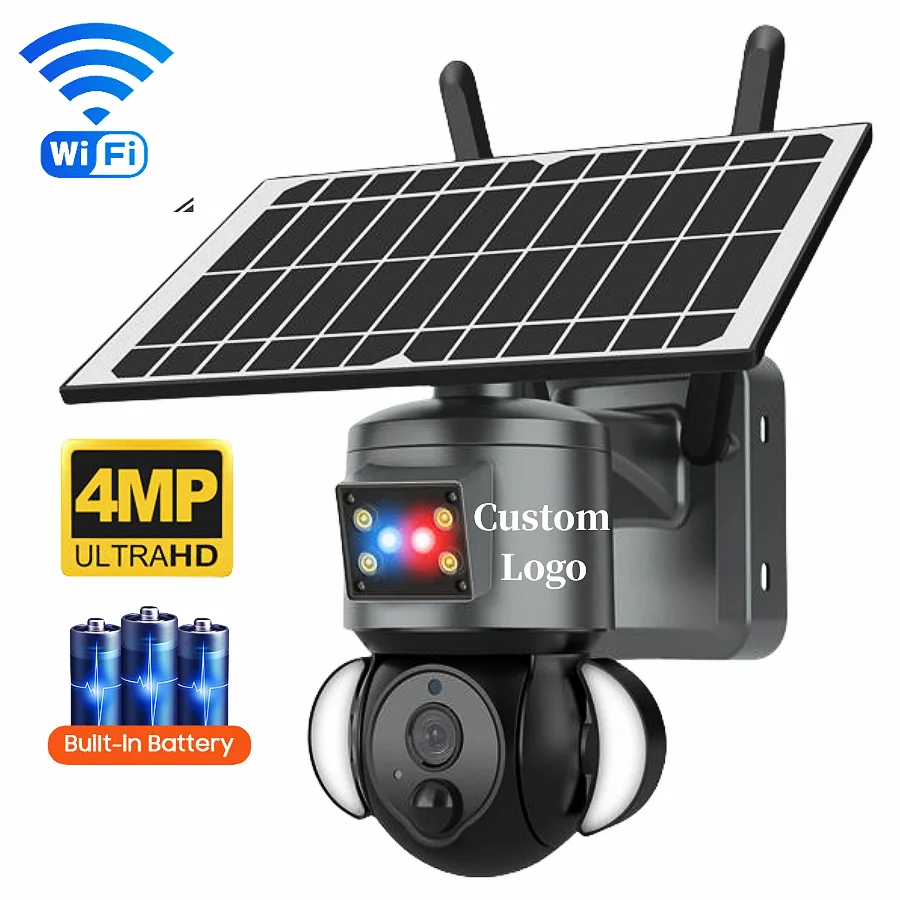 Custom Logo 4MP Wifi HD PIR Network Speed Dome PTZ Security System Outdoor WiFi Solar CCTV Camera