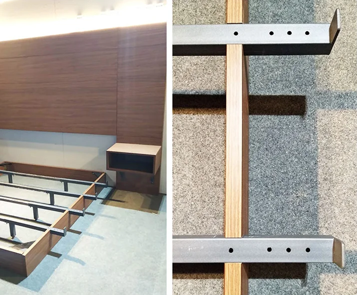 Modern Style Brown Customized Double Size King Wooden Panel Bedroom Beds for Hotels