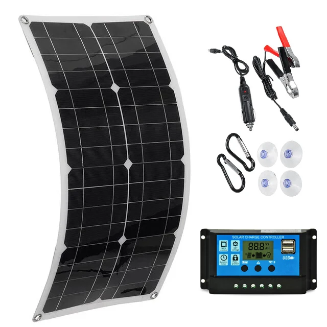 china wholesale 12v 10W 30W battery charging flexible solar panel charger kit monocrystalline silicon for car Tractors trucks
