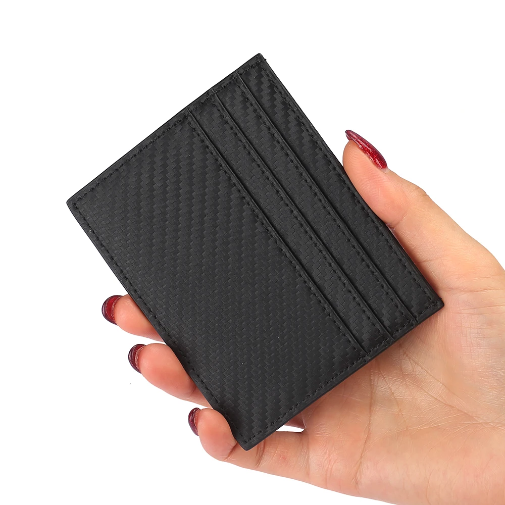 Popular Carbon Fiber Leather RFID Blocking Minimalist Small Credit ATM Card Holder for Mens