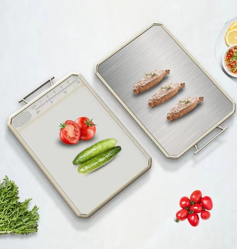 JOYWAVE Food Grade Non-slip Easy Clean PP Chopping Serving Blocks 2 In 1 Double Sided Stainless Steel Cutting Board for Kitchen