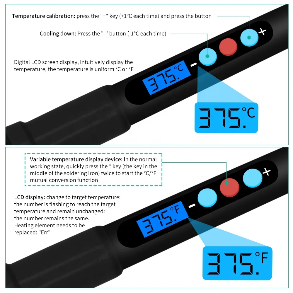 Керамика нагреватель 60 Вт Регулируемая температура цифровой ЖК-дисплей Электрический паяльник с свинца наконечник из нержавеющей стали