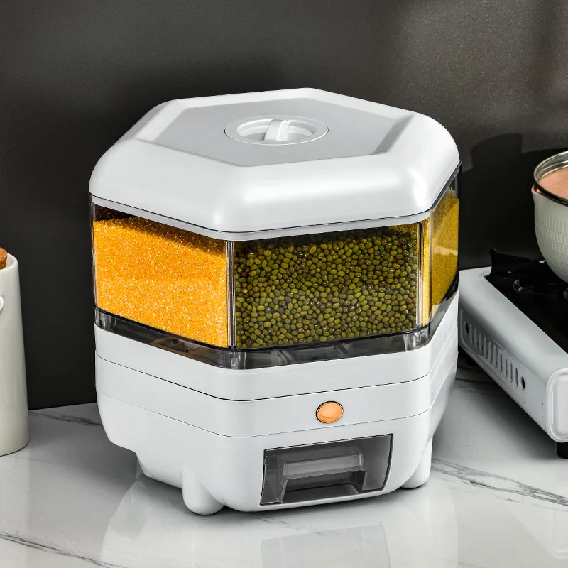 kitchen rice storage food containers box rotating grid grain rice japanese rice dispenser