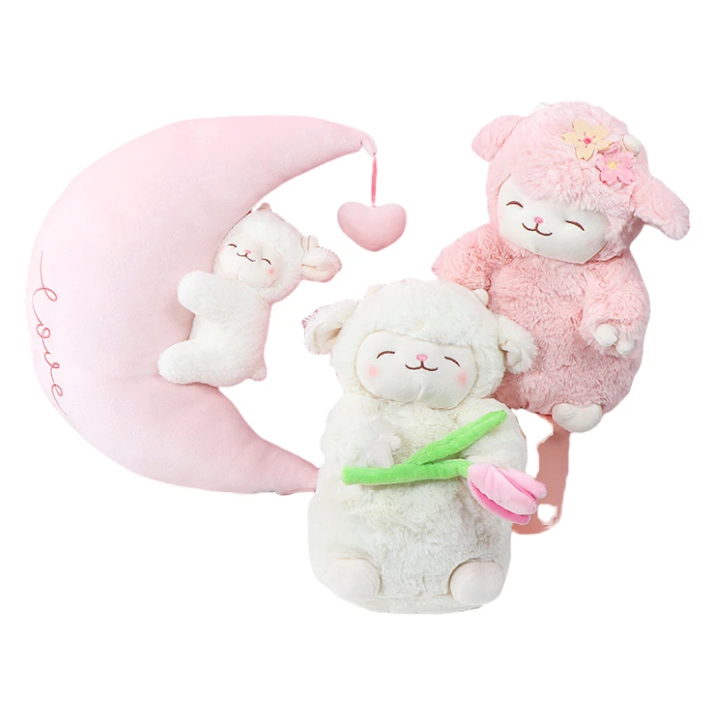 MINISO Kawaii Stuffed Animal Sheep Plush Unisex Soft Cotton Doll Soothing Baby Toy PP Filling Customizable Size Great Gift Kids
