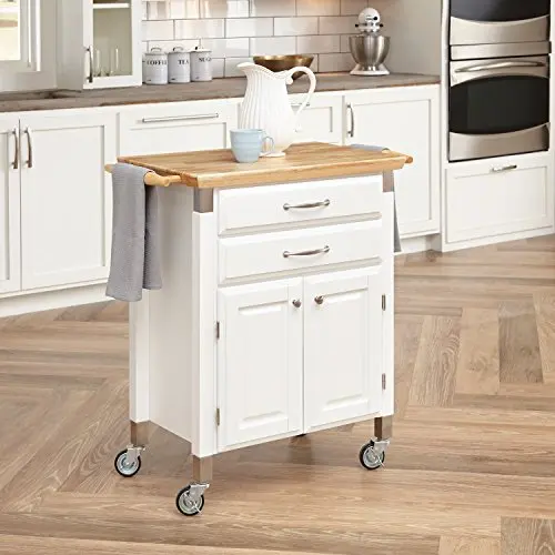 
Mobile wooden storage kitchen rolling trolley island cart with wheels 