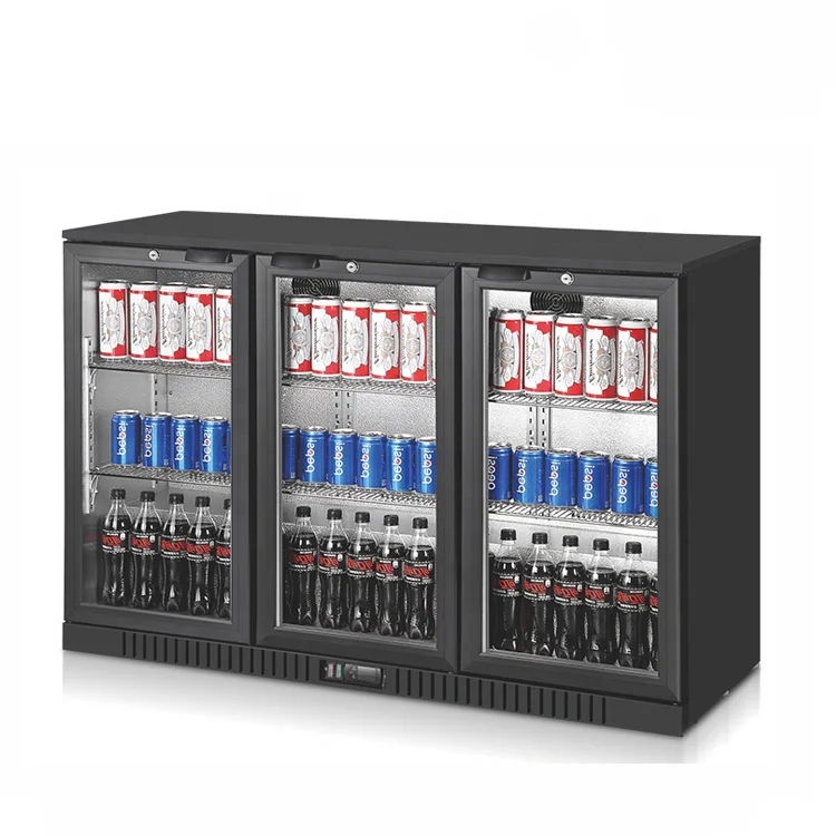 Hot Selling High Quality Commercial Three Glass Door Ventilated Undercounter Back Bar Beverage Cooler Beverage Refrigerator