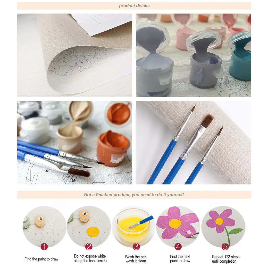 Wholesale custom Diy Colorful Tulip Paint By Numbers Kit handmade Acrylic Oil Painting For adults Home Decor & Gifts