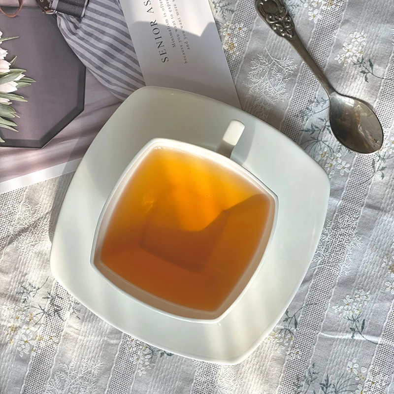 Arabian Ceramic Coffee Cup and Plate Pure White Bone Porcelain Middle Ancient Cup English Afternoon Tea Coffee Cup and Plate