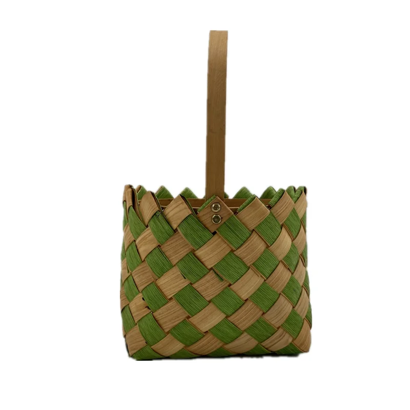 Picnic Basket Natural Woven Woodchip with Double Folding Handles   Easter Basket  Storage of Plastic Easter Eggs and Easter Can
