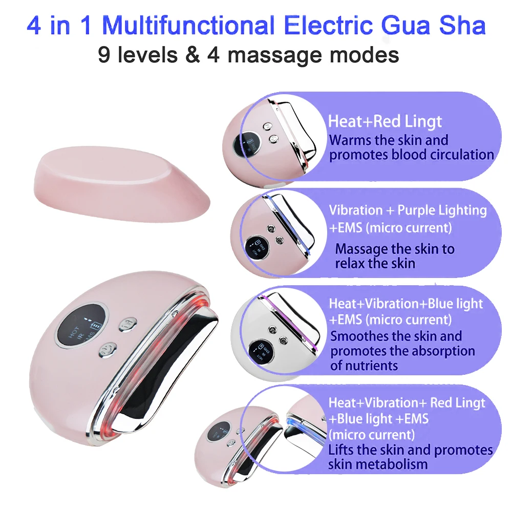 Acupressure Face Lift Double Chin Electric Gua Sha Facial Lift Tool Face Sculpting Tool Heated EMS Vibration Red Light Massager