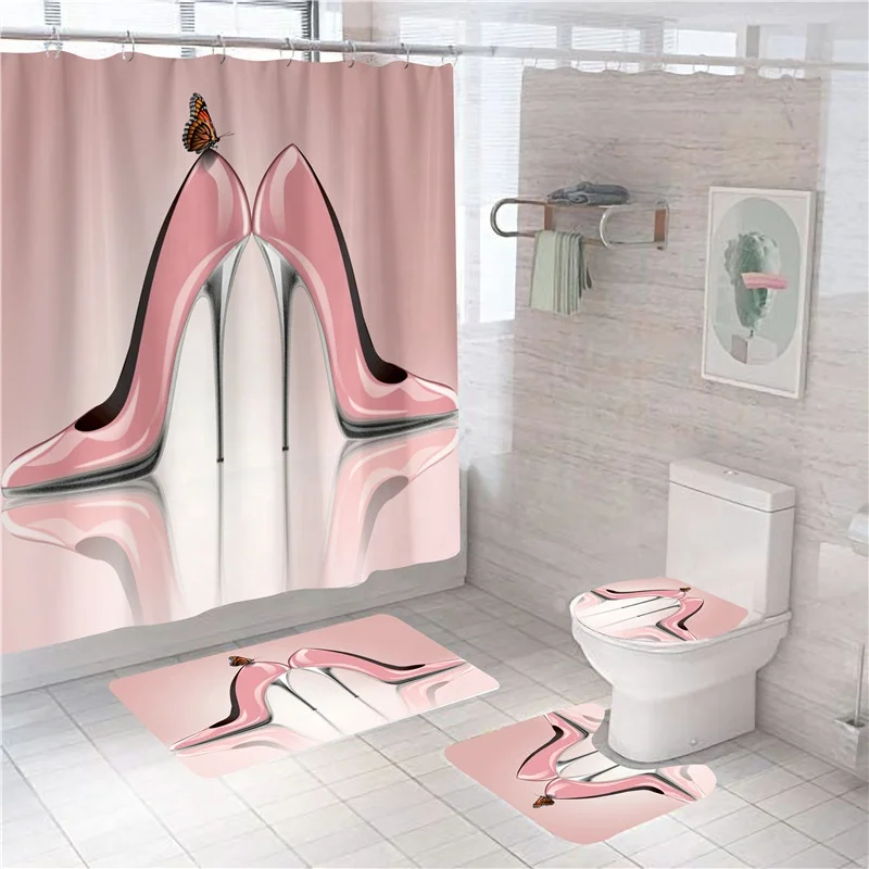 
New Arrival Women Shower Curtain Set 4PCS Bathrooms Curtains with Rugs and Carpets 