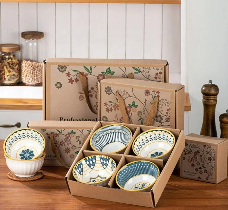 YCB-219 Japanese Ceramic Bowl 4.5inch Ceramic Bowls with Spoons Set Porcelain Rice Bowl Set For Gift OEM LOGO Tableware Set