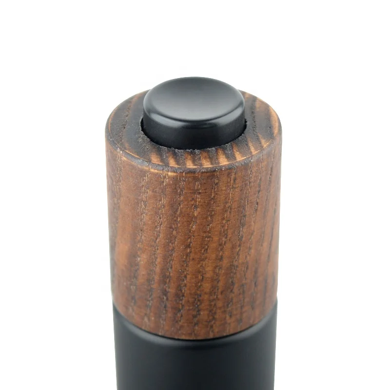Elegant Matte black glass cosmetic bottles cream jars  with ash wooden lids for cosmetic packaging