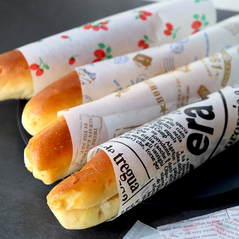Custom printed hamburger greaseproof coating wrapping paper food grade cake chocolate bread burger sandwich paper with logo