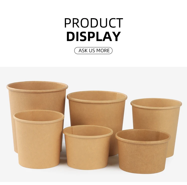 Disposable Wholesale Custom Logo Greaseproof Kraft Paper Soup Take Away Food Packaging Salad Bowl With Lids