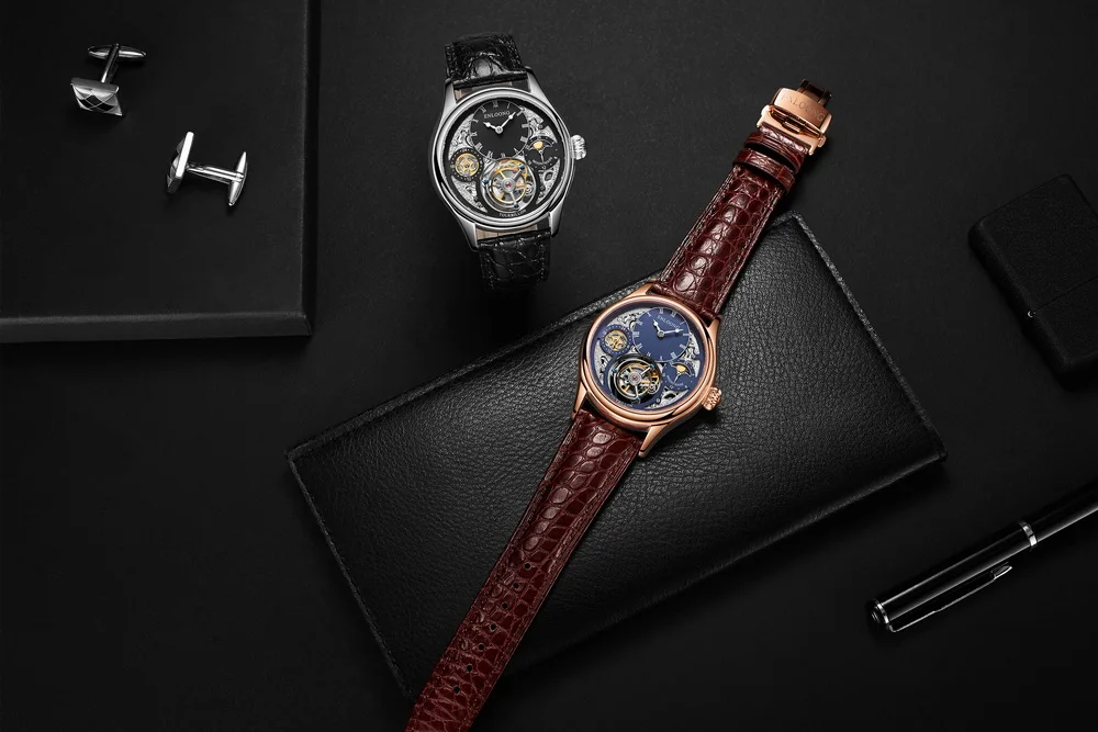 ENLOONG  Private Label Gold GMT Luxury Moon Phase Antique Skeleton Tourbillon Mechanical Watch