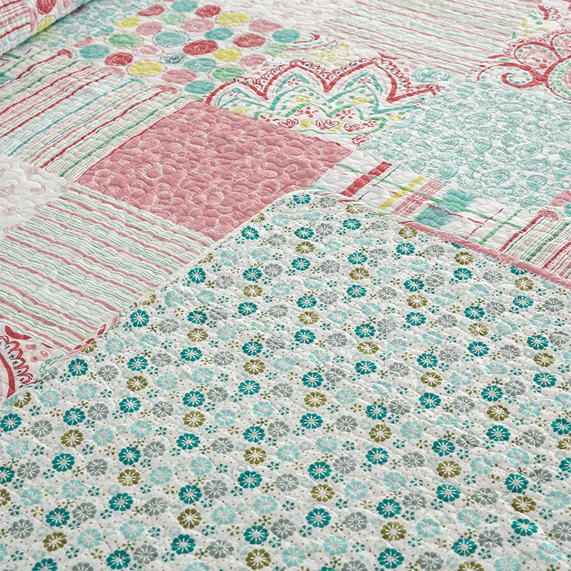 Pastoral Style Printed Patchwork-like Cotton Bedspread Summer Quilt