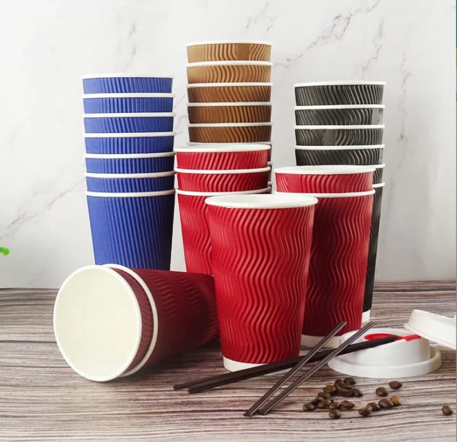 Red Blue Ripple Cup Hot Coffe Cup 8oz 12oz 16oz Paper Cup Ripple Wall with Love Heart Lid on WHOLESALE