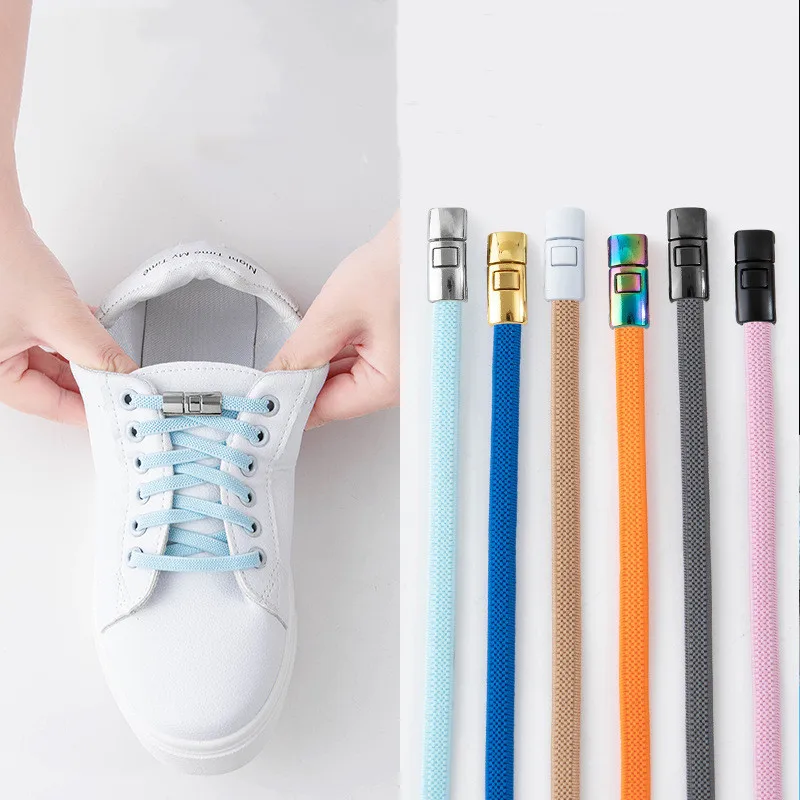 OLIAN 6MM Or 8MM Wide Press lock No Tie Shoe laces Elastic Shoelaces For Kids Adult Shoes Quick Lazy Shoelaces