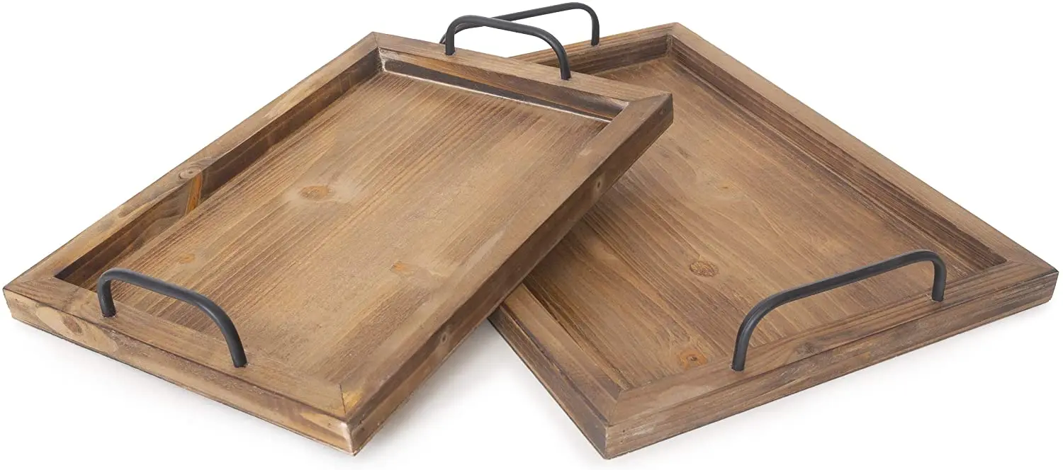 
Nesting Wooden Board with Metal Handles | Stylish Farmhouse Decor Serving Platters 