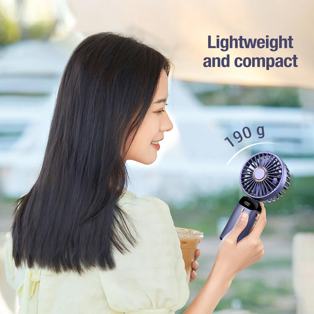 Portable Fan With LCD Display USB Wireless Mini Electric Fan USB Rechargeable Handheld Pocket Fans Folding Digital Display