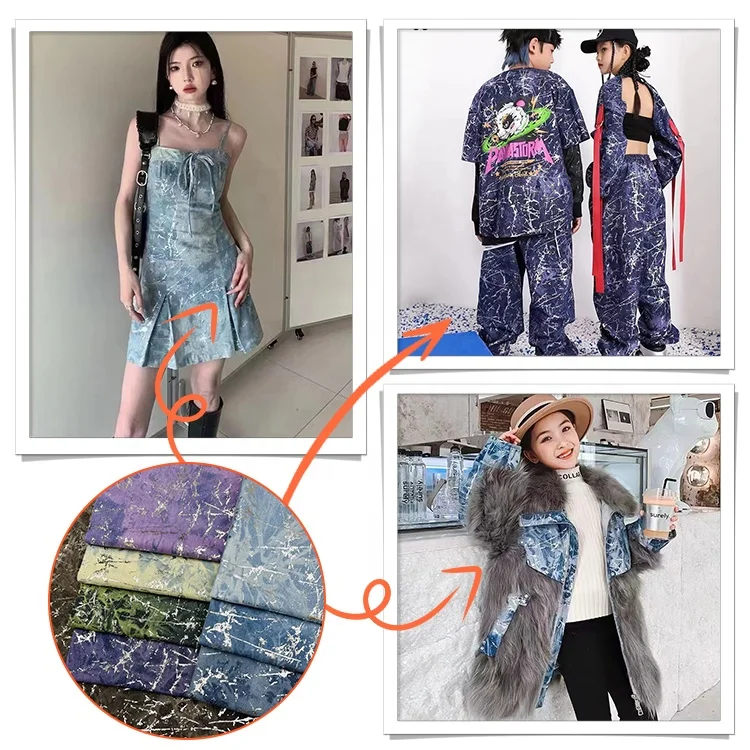 Hot Selling New Design Tie Dye Silver-Coated Durable No Wash Fashion Denim Fabric for Jackets Dresses Pants Shirts Eco-Friendly