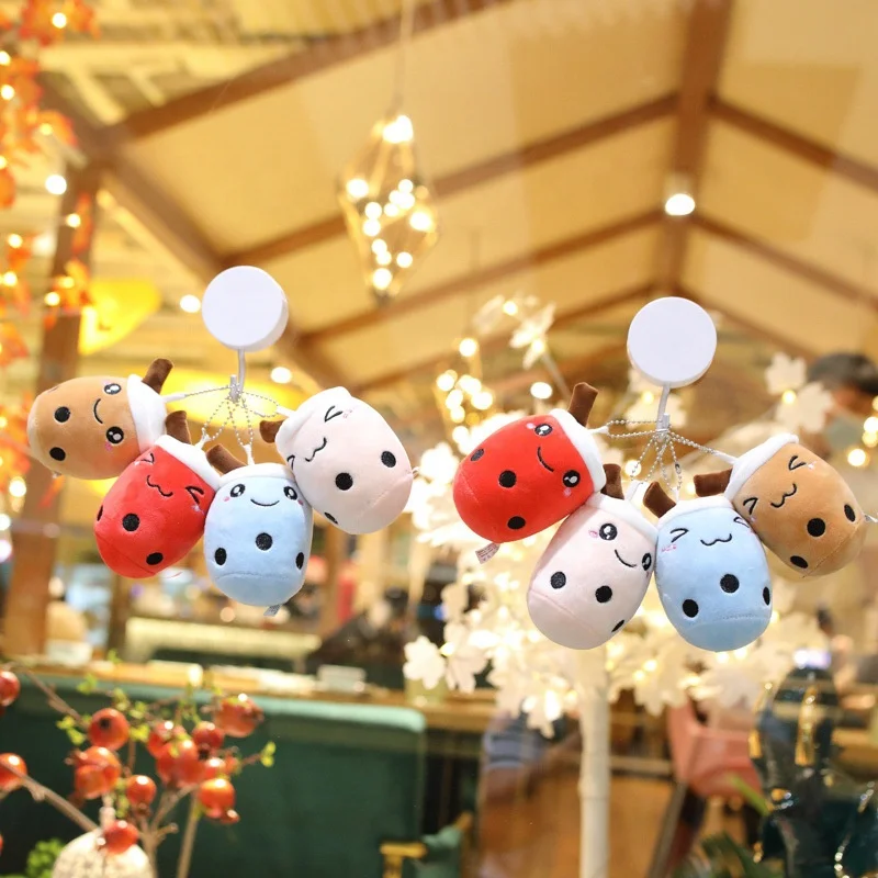 custom cute 12cm plush toy key chain pear milk tea stuffed keyring bag boba keychains pendant comfort doll