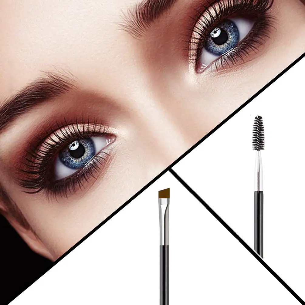 Read To Ship Angled Double-Sided Brow Brush Black  Dual Eyebrow Brush Spoolie Brush