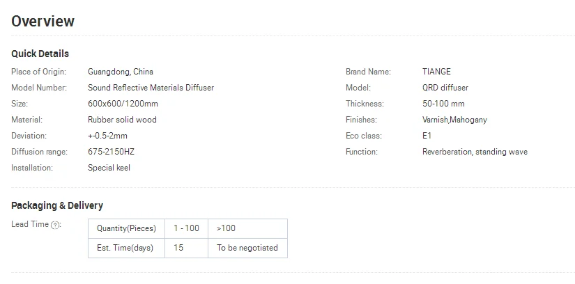 TianGe Factory Studio Video Room Diffuser Panel Acoustic Panel Diffusor Acoustic