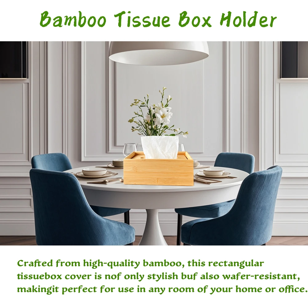 Home Eco-friendly 100% Natural Bamboo Solid Wooden Tissue Case Cosmetic Tissue Paper Box Container Holder For Kitchen Car