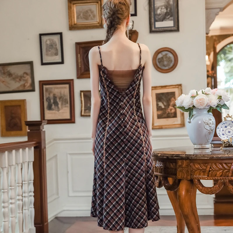 High Quality Clothing Brands Elegant Vintage Jacquard Knee Length Vest Dress Fashion Dresses