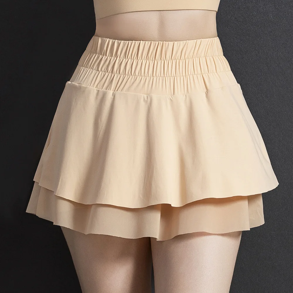 Sexy Womens Double Layer Tennis Skirt Solid Female Golf Badminton Sports Skorts Gym Fitness Elastic Waist Mini Skirts