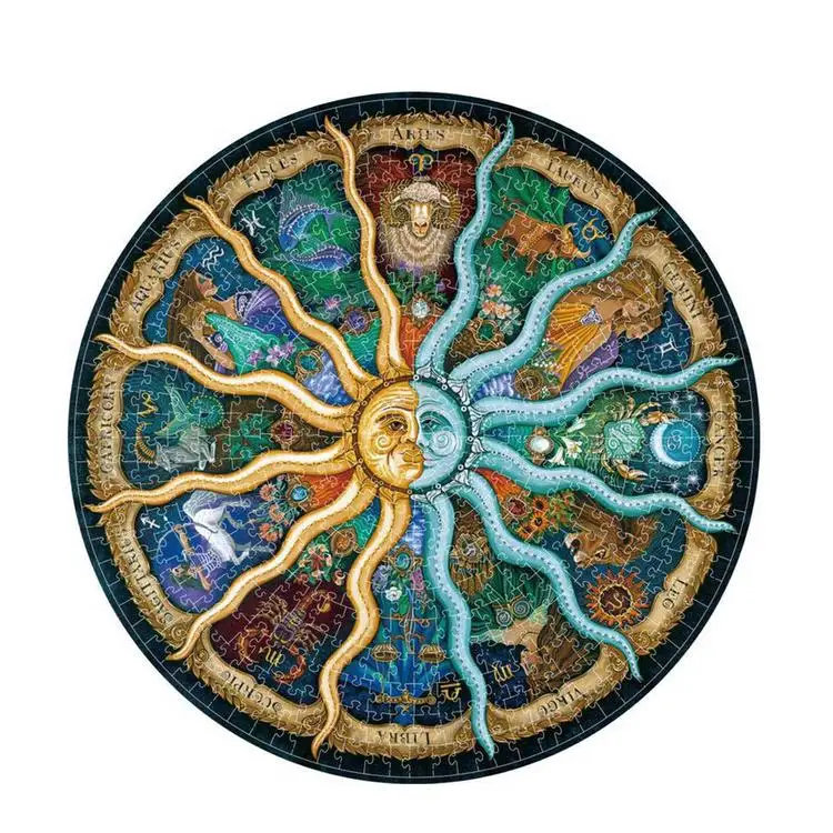 
Round Jigsaw Puzzle 500 Pieces for Adults- Zodiac Horoscope Puzzle- DIY Constellation Circular Jigsaw Puzzles Challenge and Cool 