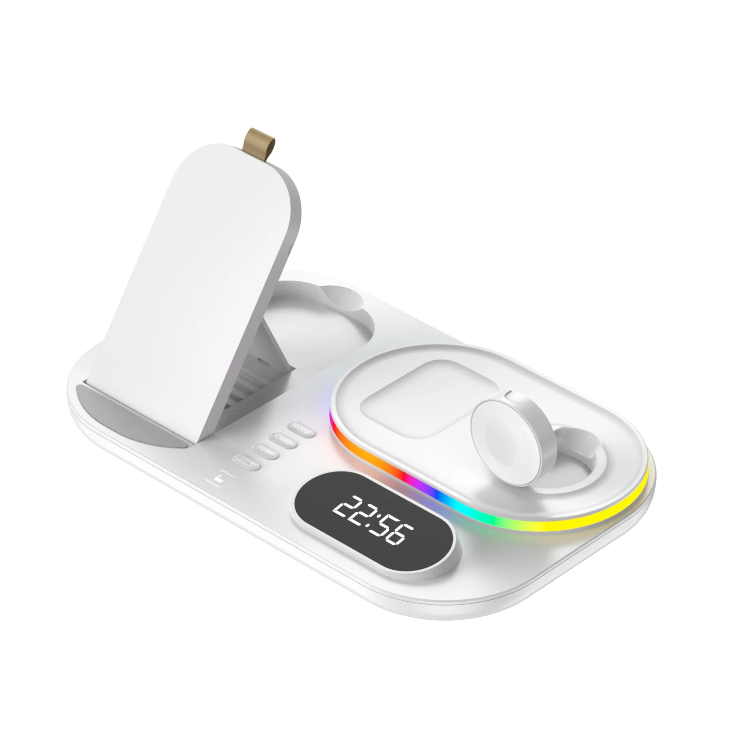 3 in one wireless charger stand with alarm clock Desktop 15W foldable fast wireless charging stand for iWatch