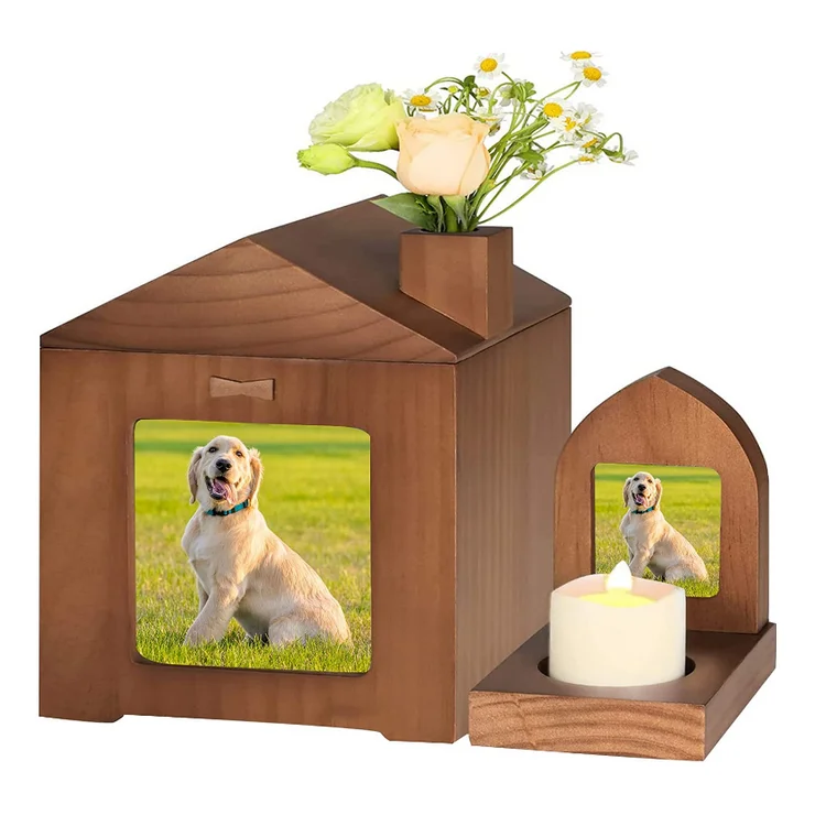pet memory keepsake wooden dog urns with photo frame & candle holder