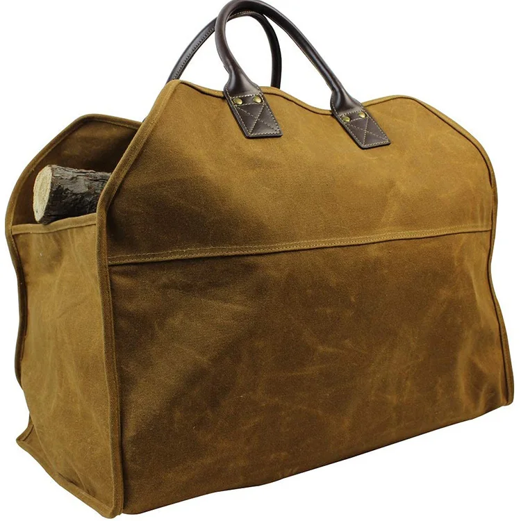 vintage stylish strong waxed canvas 16 oz firewood carry bag BIG multi-purpose luggage storage handbag bag for daily life