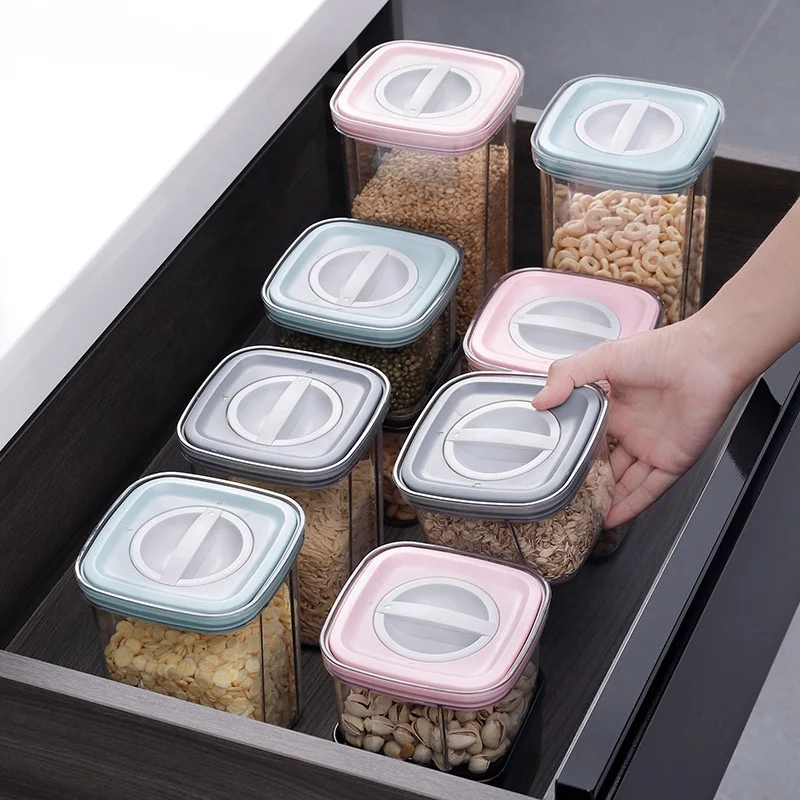1500ML Household Transparent Grain Storage Tanks Kitchen Food Dry Goods Storage Box Plastic Sealed Can Multigrain Tank