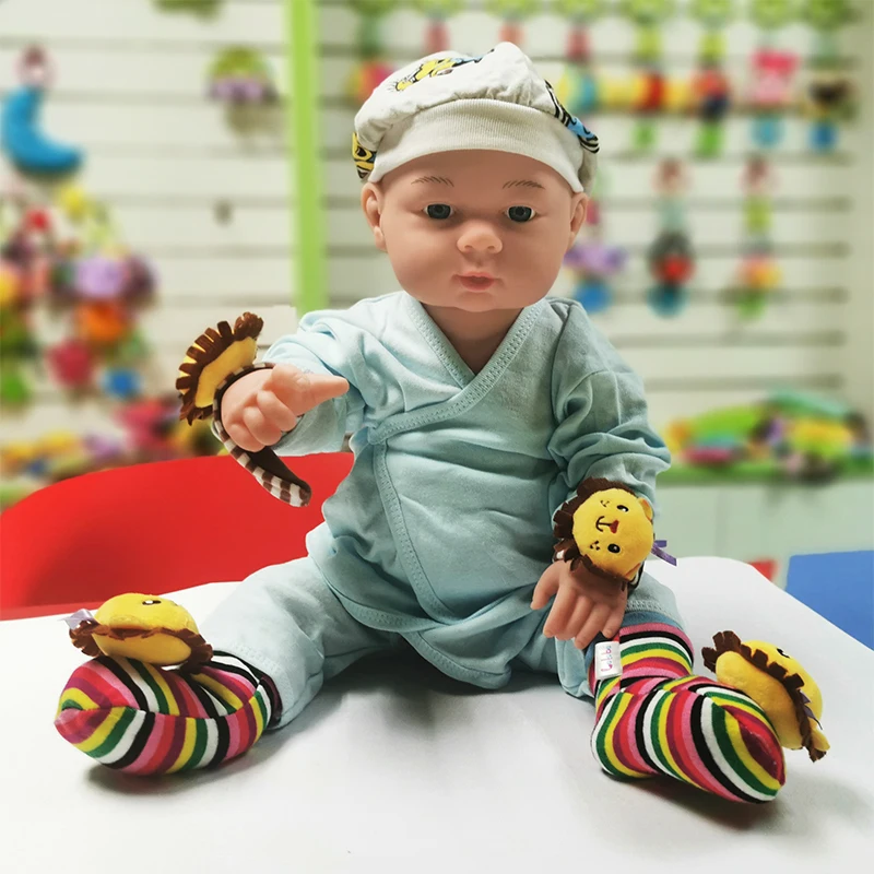 
customization Animal Head Stationery Plush Striped Socks Baby Wrist Belt Bell Socks Foot Bell Baby Toys 