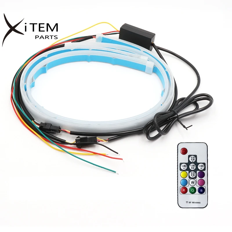 New Slim RGB Flowing Sequential Flexible LED DRL For Headlight Strip Daytime Running Lights with Remote Control