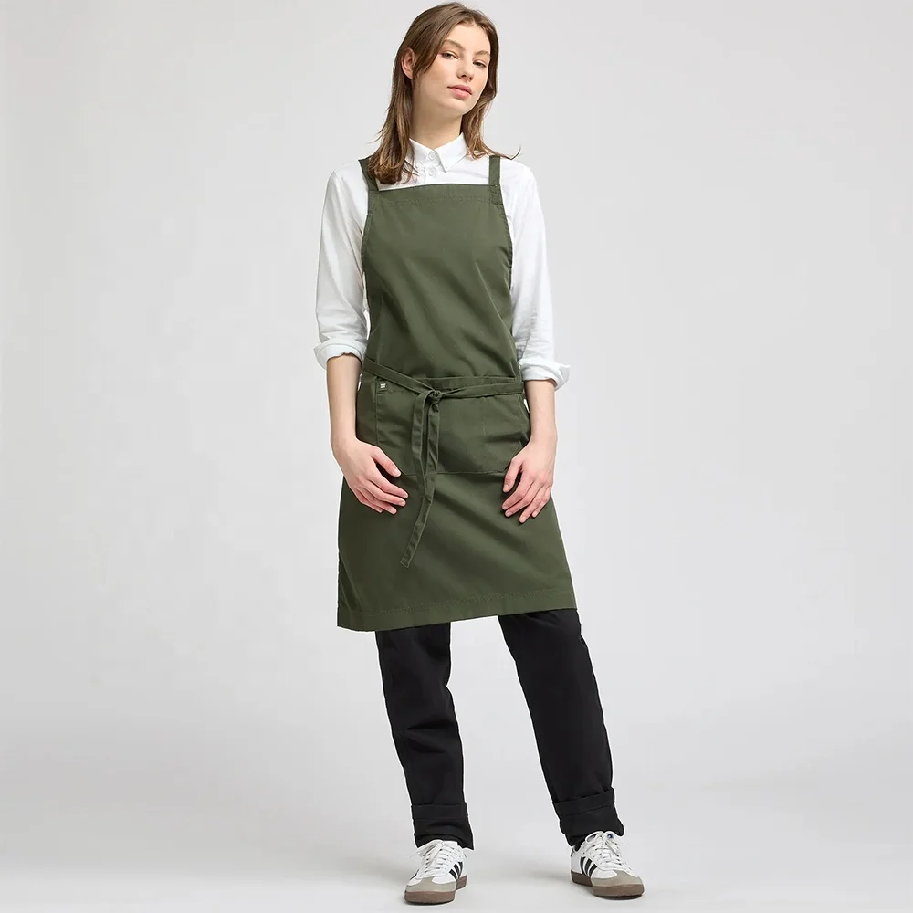 DUOLAI Restaurant Bar Cafe Uniform Custom Logo Available Kitchen Use Cotton Canvas Aprons With Pocket