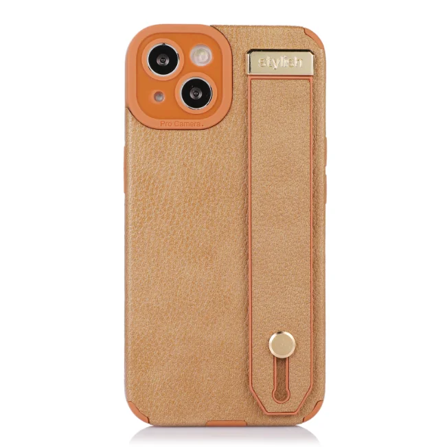 Solid color leather patch suitable for iPhone 15 Pro wrist strap holder phone case 14 simple two color lambskin 13 full package