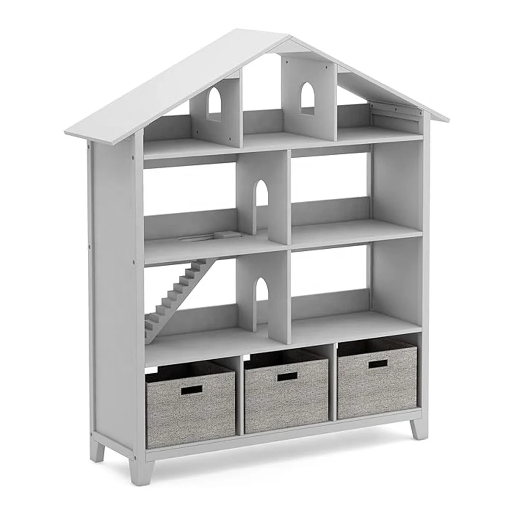 Modern Wood House Shaped Children Kid Bookshelf Bookcase with Drawer, Book Organizer Shelf Toy Storage Rack Cabinet for Children