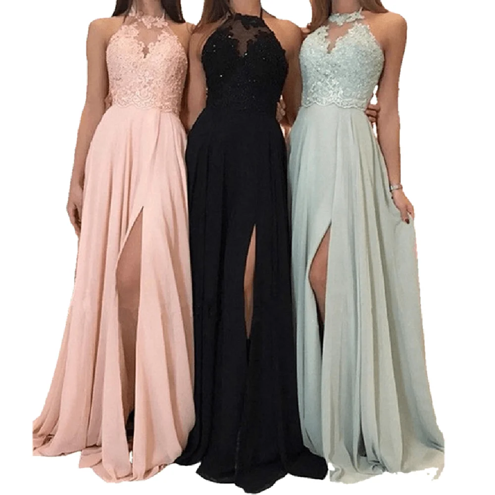 XUYA New Design Fashion Summer Halter Lace Plus Size Chiffon Dress Ball Girls Bridesmaid Dresses